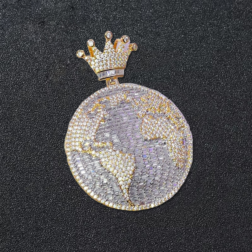 Crown Map Pendant Zircon Necklace