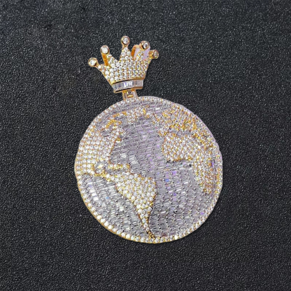 Crown Map Pendant Zircon Necklace