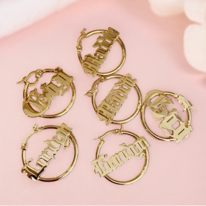 Personalized Old English Font Name Earrings