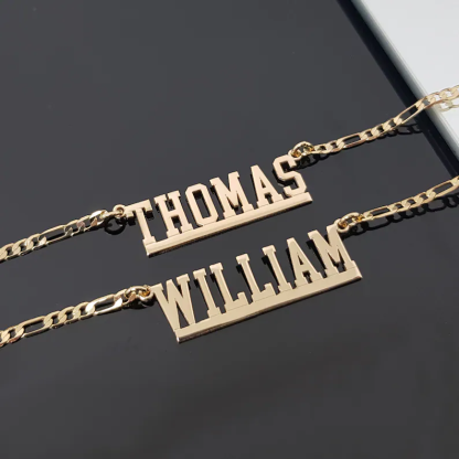 Personalized Name Necklace Gold Plated Nameplate Pendant For Men With Figaro Chain