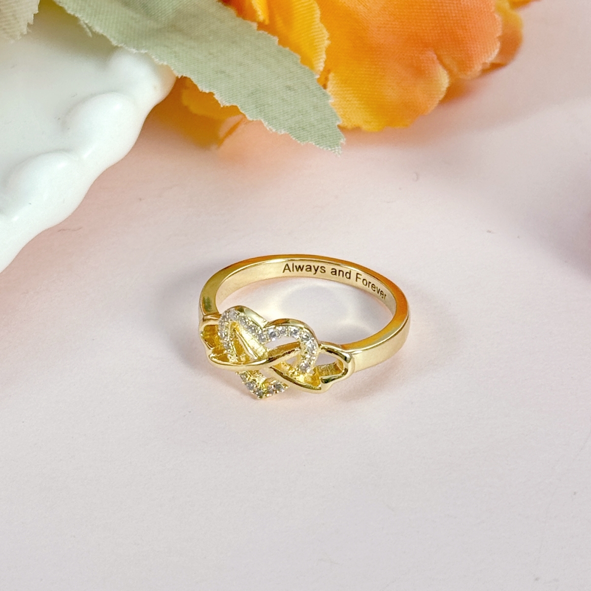 Zircon Interwoven Love Heart Personalized Engraved Name Ring