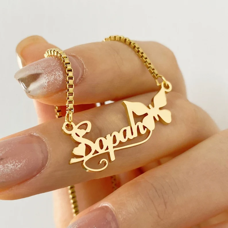 Personalized Dainty Butterfly Name Necklace