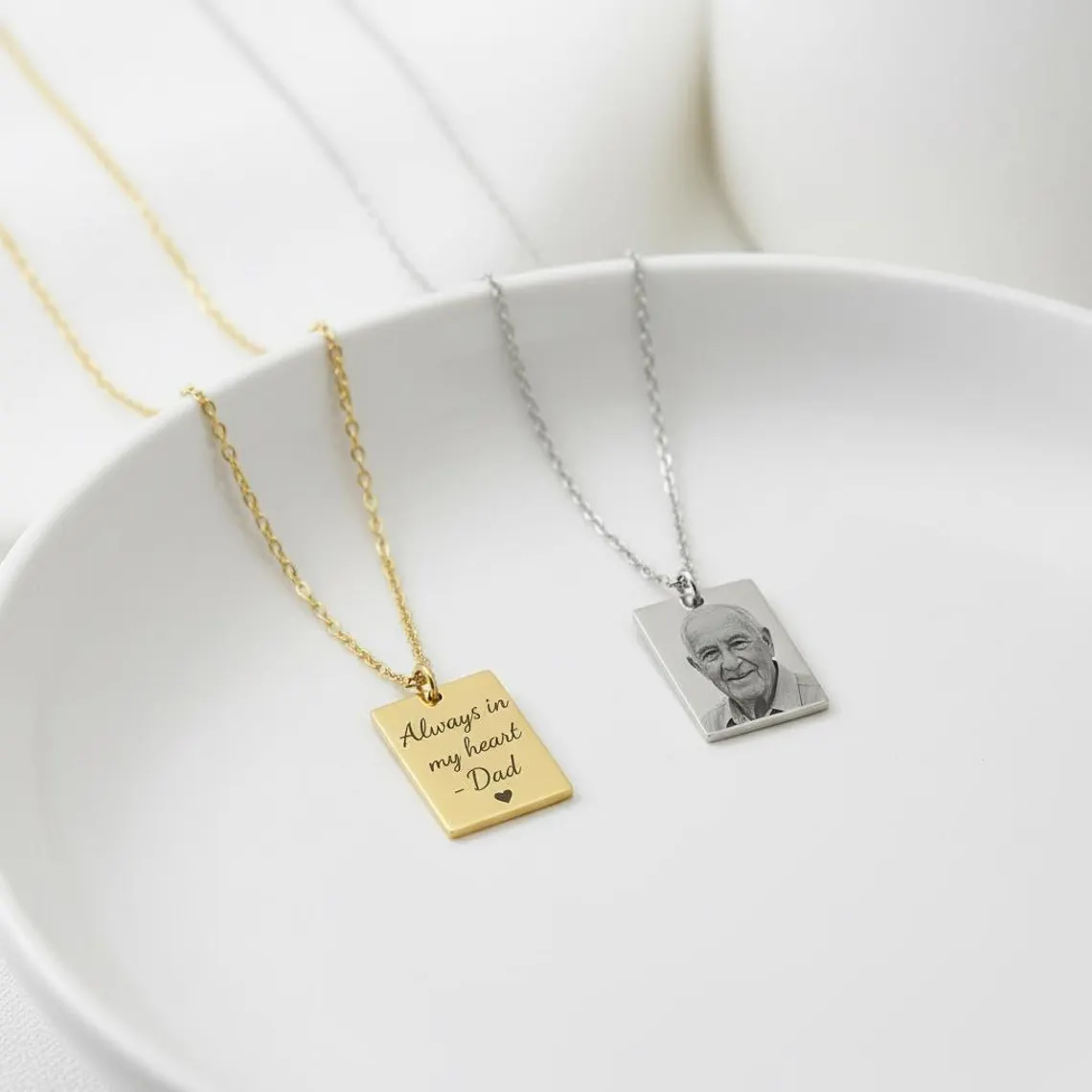 Custom Picture Photo Engraved Necklace with Back Text