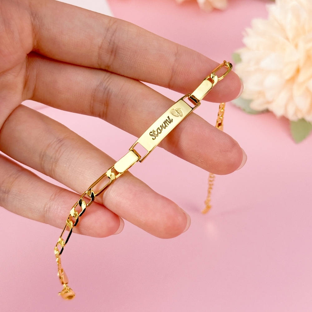 Personalized Gold Baby Bracelet Engraved Name Baby ID Protection Bracelet