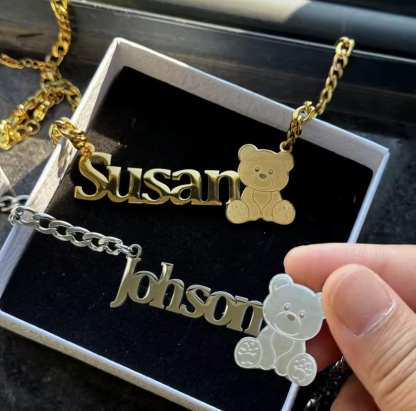 Personalized Teddy Bear Gold Plated Name Necklace