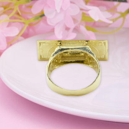 Hundred Benjamin Dollar Bill Money Ring Engraved Ring