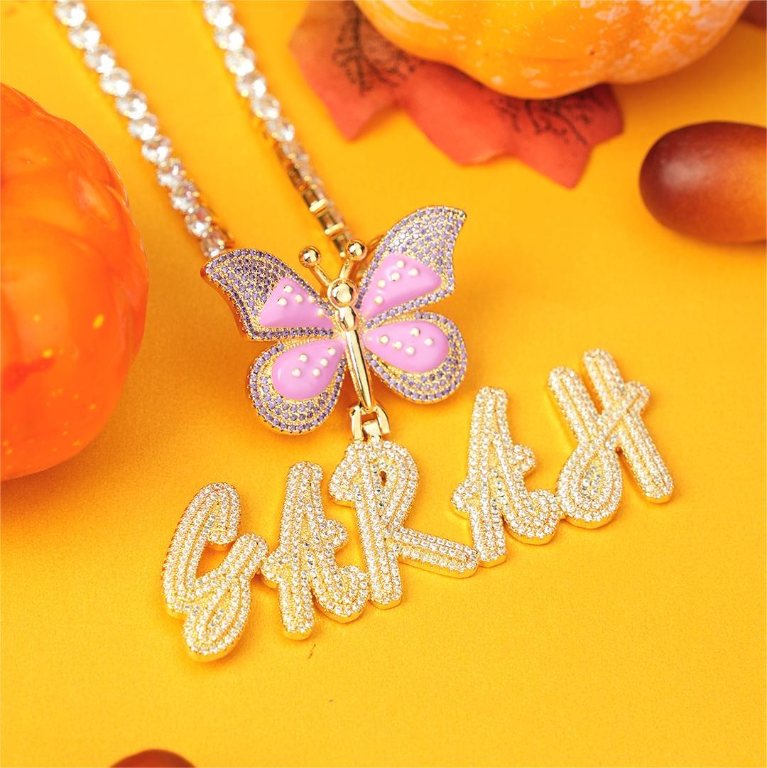 Custom Butterfly Nameplate Pendant 2-6 Letters Initial Name Necklace