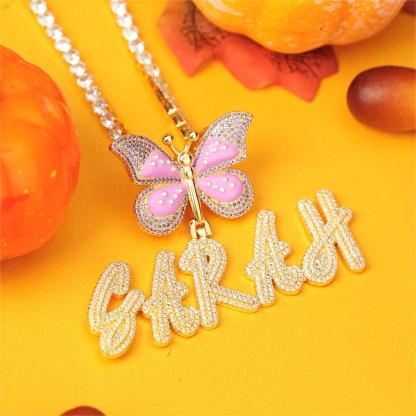Custom Butterfly Nameplate Pendant 2-6 Letters Initial Name Necklace