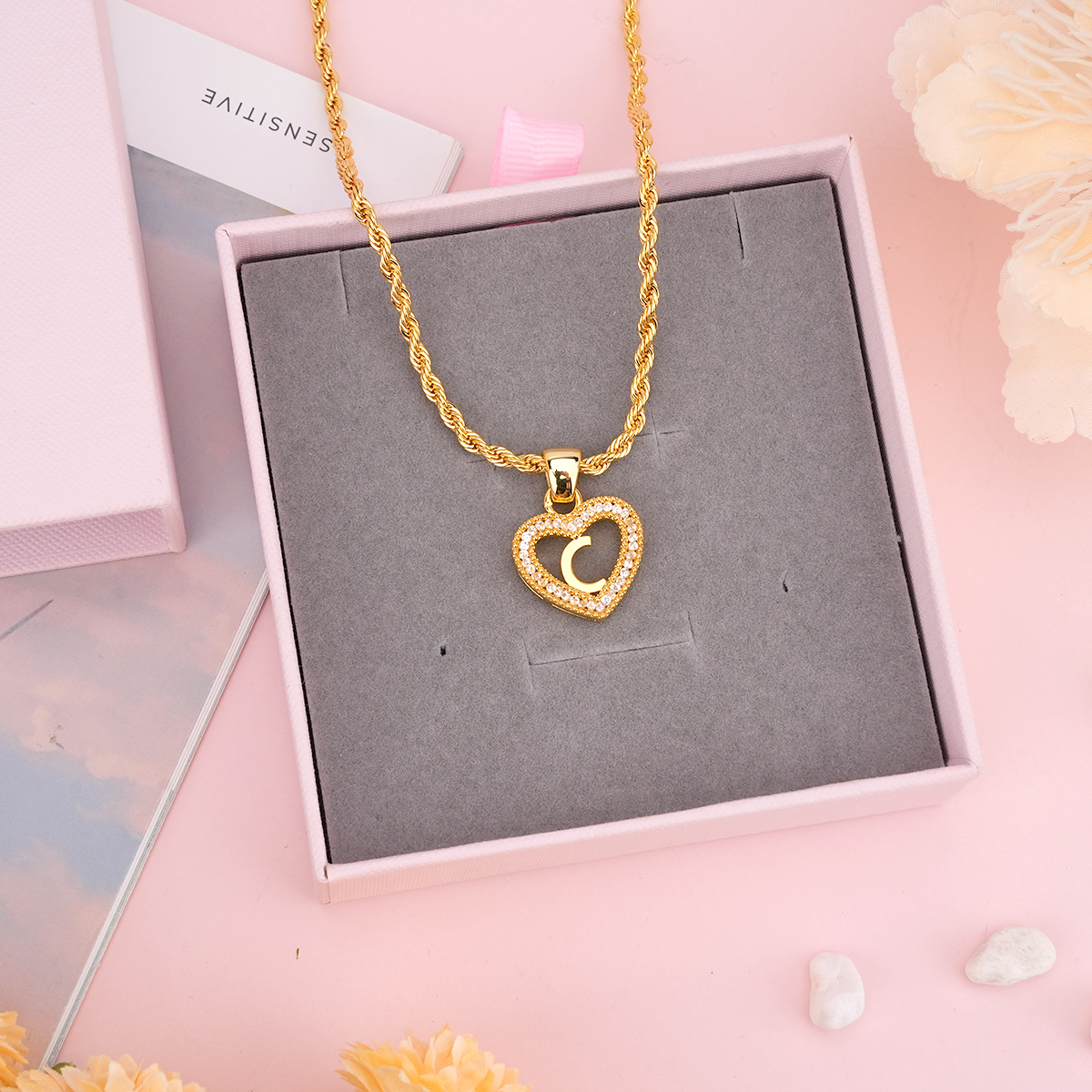 Personalized Custom Heart Zircon Initial Letter Necklace