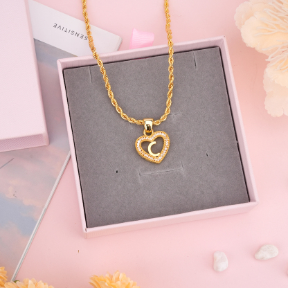 Personalized Custom Heart Zircon Initial Letter Necklace