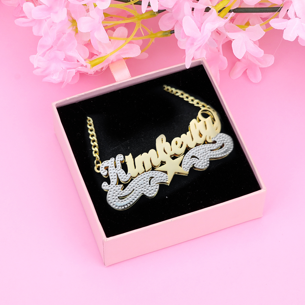 Double Plated Star Two Tone Personalized Name Necklace