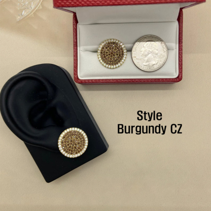 Round CZ Stud Earrings Gold Plated Vintage Earrings