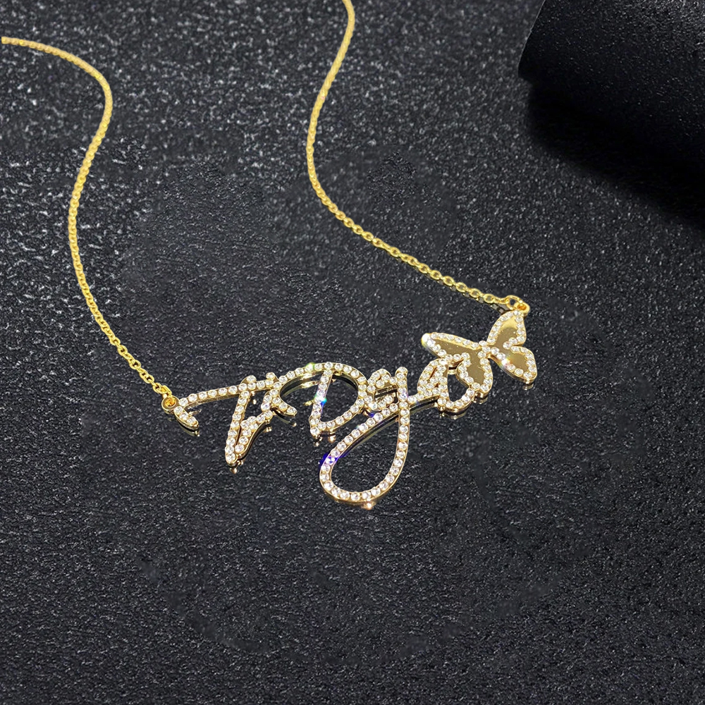 Custom Diamond Name Necklace Personalized Bling Name Necklace With Butterfly