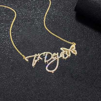 Custom Diamond Name Necklace Personalized Bling Name Necklace With Butterfly