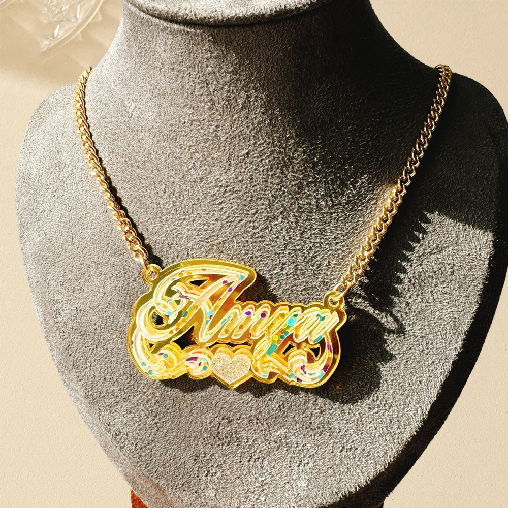 Acrylic Heart Double Layer Custom Name Necklace