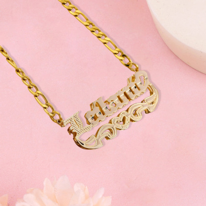 Old English Font Double Layer Personalized Name Necklace 