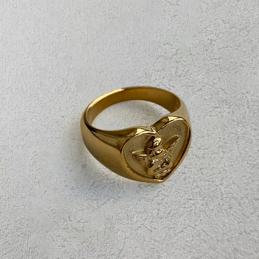 Angel Ring Vintage Style Heart Ring with Engraved Text