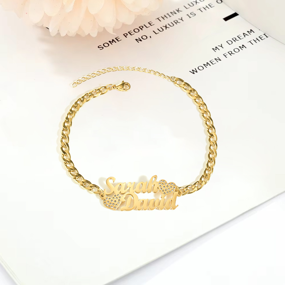 Custom Two Name Heart Bracelet Couple Gifts