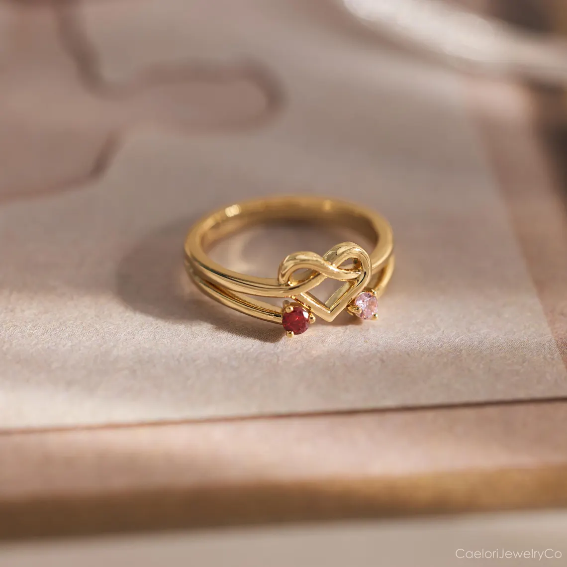 Personalized Heart Ring Promise Ring with Two Birthstones
