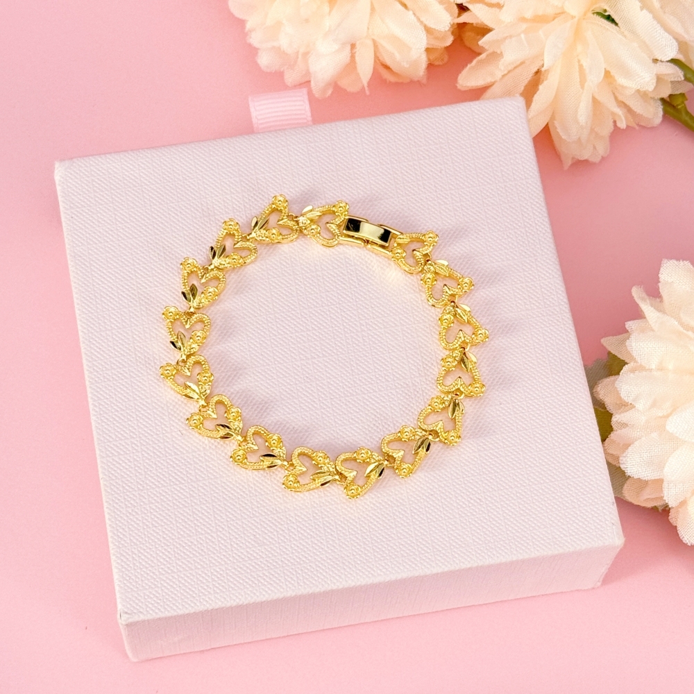 Vintage Style Hollow Hearts & Roses Bracelet Gold Plated Bracelet