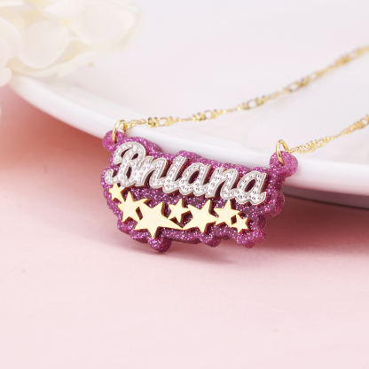 Double Plate Acrylic Two Tone Stars Personalized Custom Gold Plated Name Necklace