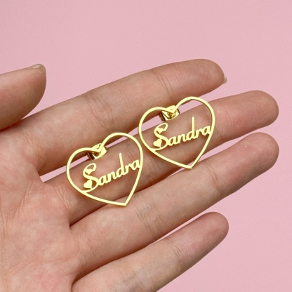 Personalized Heart Shaped Gold Plated Heart Name Stud Earrings
