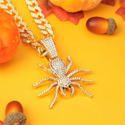 Hip Hop Iced Out Cuban Chain Spider Pendant Necklace Gold Plated Necklaces Jewelry Gift for Men