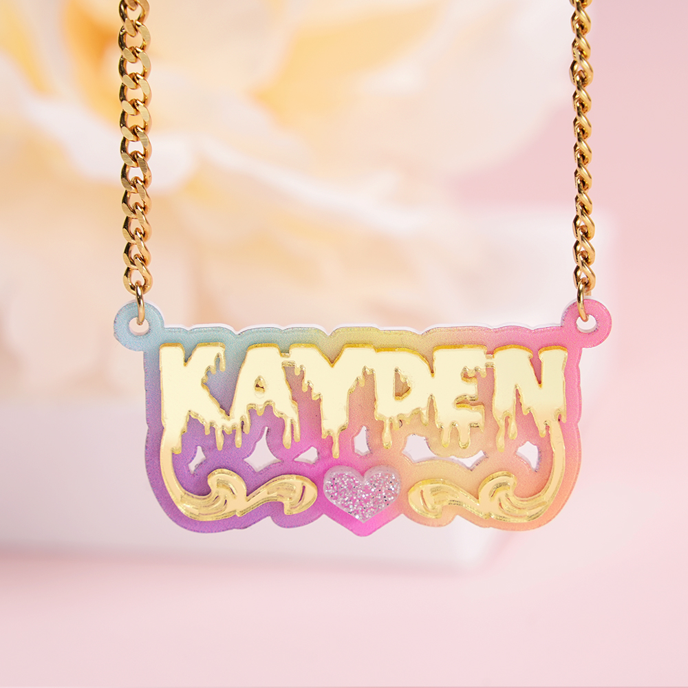 Acrylic Pink Heart Nameplate Pendant Personalized Name Necklace
