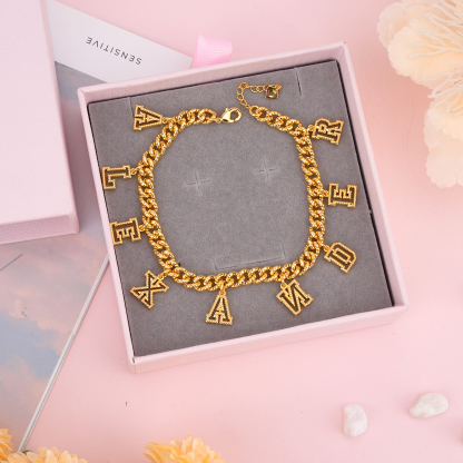 Cuban Chain Hollow Letter Personalized Name Bracelet