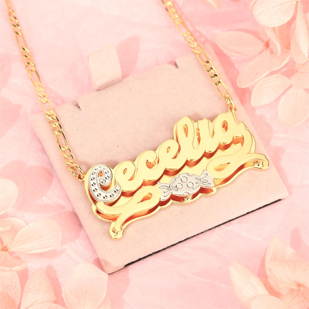 Double Layer Two Tone Candy Nameplate Personalized Custom Name Necklace 