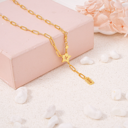 Star Cutout Letter Pendant Necklace with Tassel Collarbone Chain Personalized Name Necklace