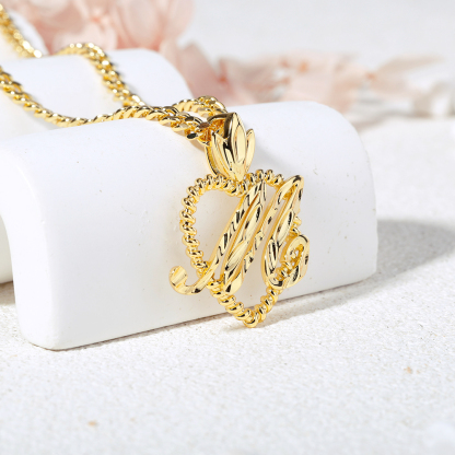 Roma Initial Heart Necklace Gold Plated Custom Letter Necklace