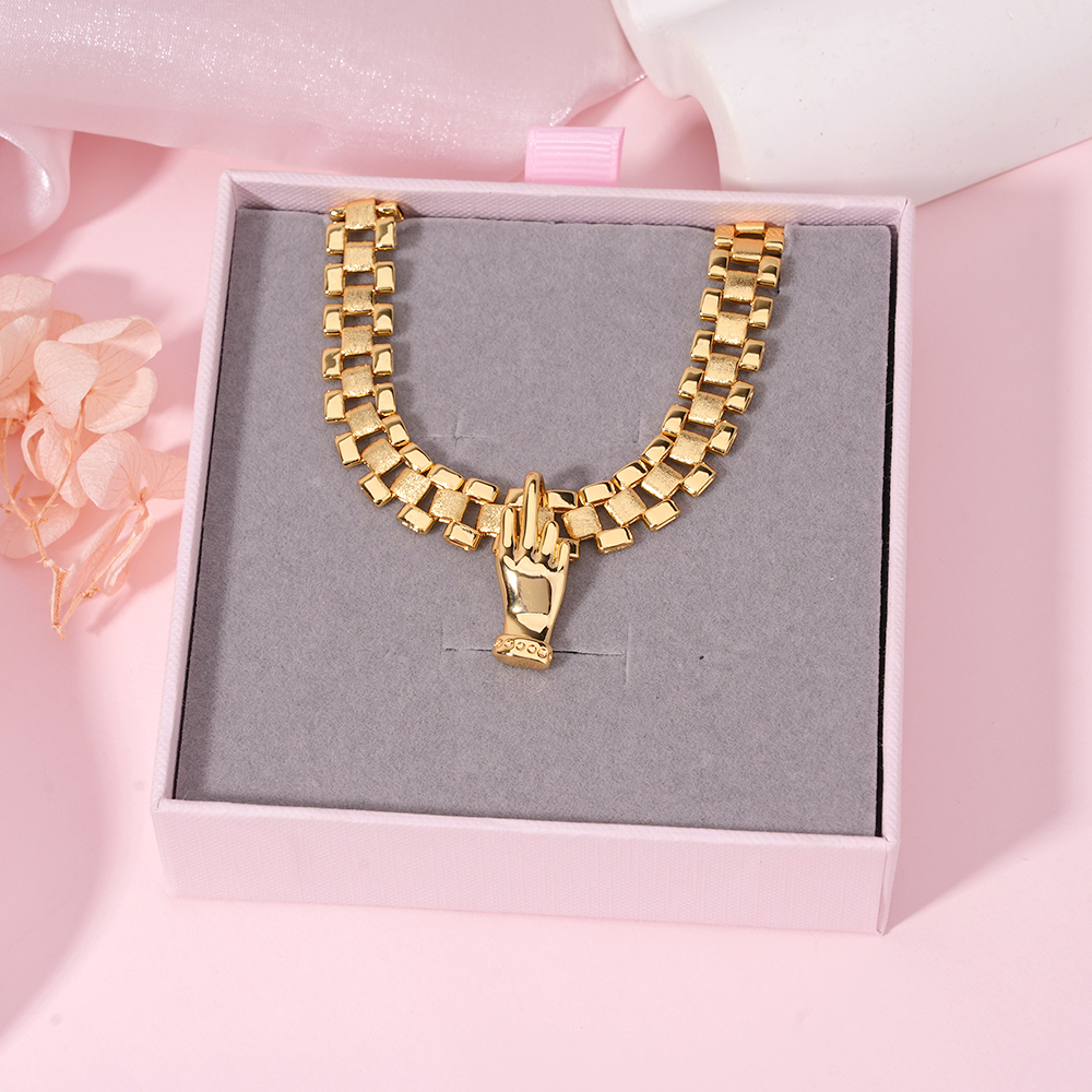 Middle Finger Pendant Presidential Chain Gold Plated Necklace