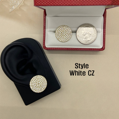 Round CZ Stud Earrings Gold Plated Vintage Earrings