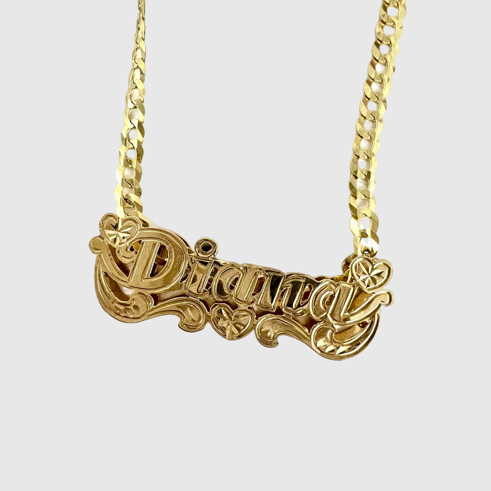 Double Layer Heart Name Necklace Personalized Gold Plated Necklace