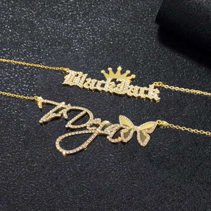 Custom Diamond Name Necklace Personalized Bling Name Necklace With Butterfly