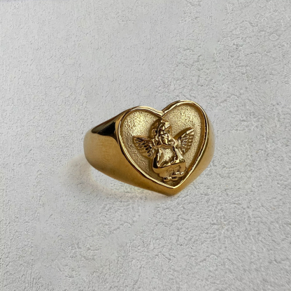 Angel Ring Vintage Style Heart Ring with Engraved Text