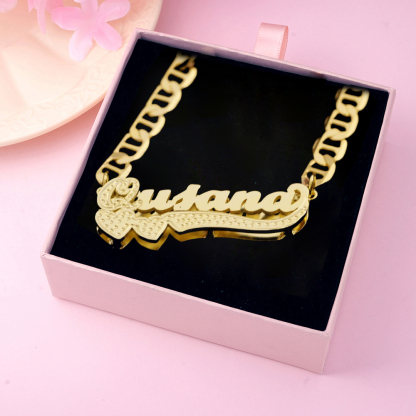 Double Plated Mariner Chain Two Heart Name Necklace