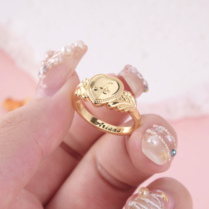 Gold Plated Cursive Initial Ring With Heart