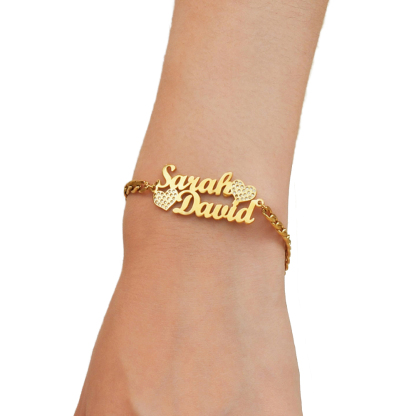 Custom Two Name Heart Bracelet Couple Gifts