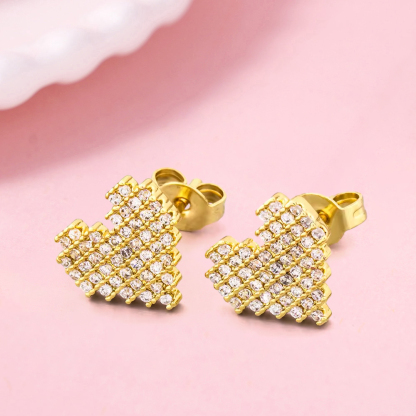 Trendy Copper Zircon Heart Stud Earrings