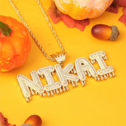 Crown Custom 1 to 6 Drip Letters Gold Plated Initial Necklace Hip Hop Style
