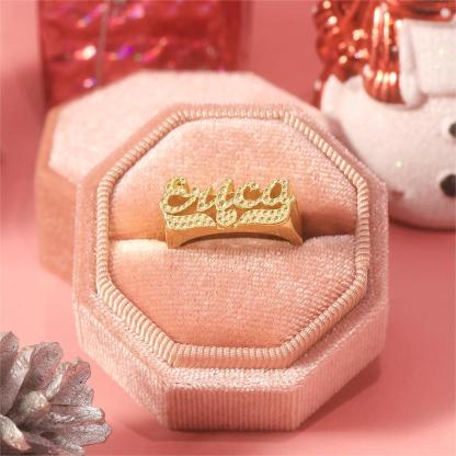 Gold Plated Custom Heart Carved Name Ring