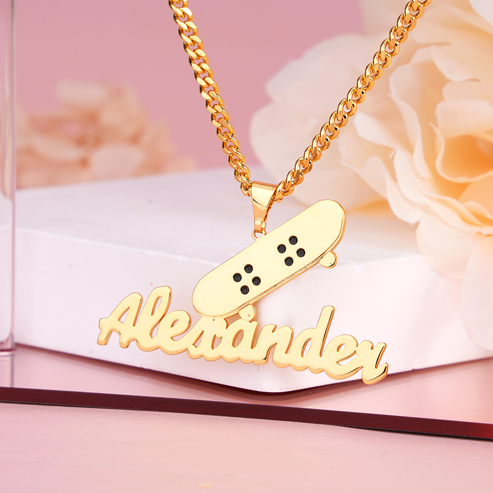 Skateboard Sport Style Personalized Name Necklace For Boys