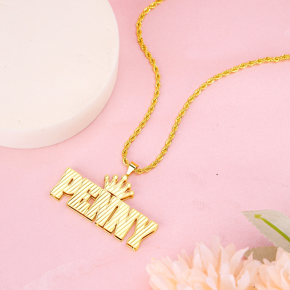 Hip Hop Double Layer Crown Nameplate Custom Gold Plated Name Necklace