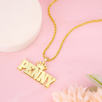 Hip Hop Double Layer Crown Nameplate Custom Gold Plated Name Necklace 
