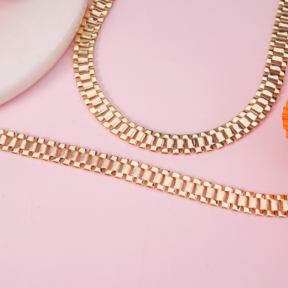 Watch Link Chain Set Rolex Style Necklace and Bracelet 13mm Width