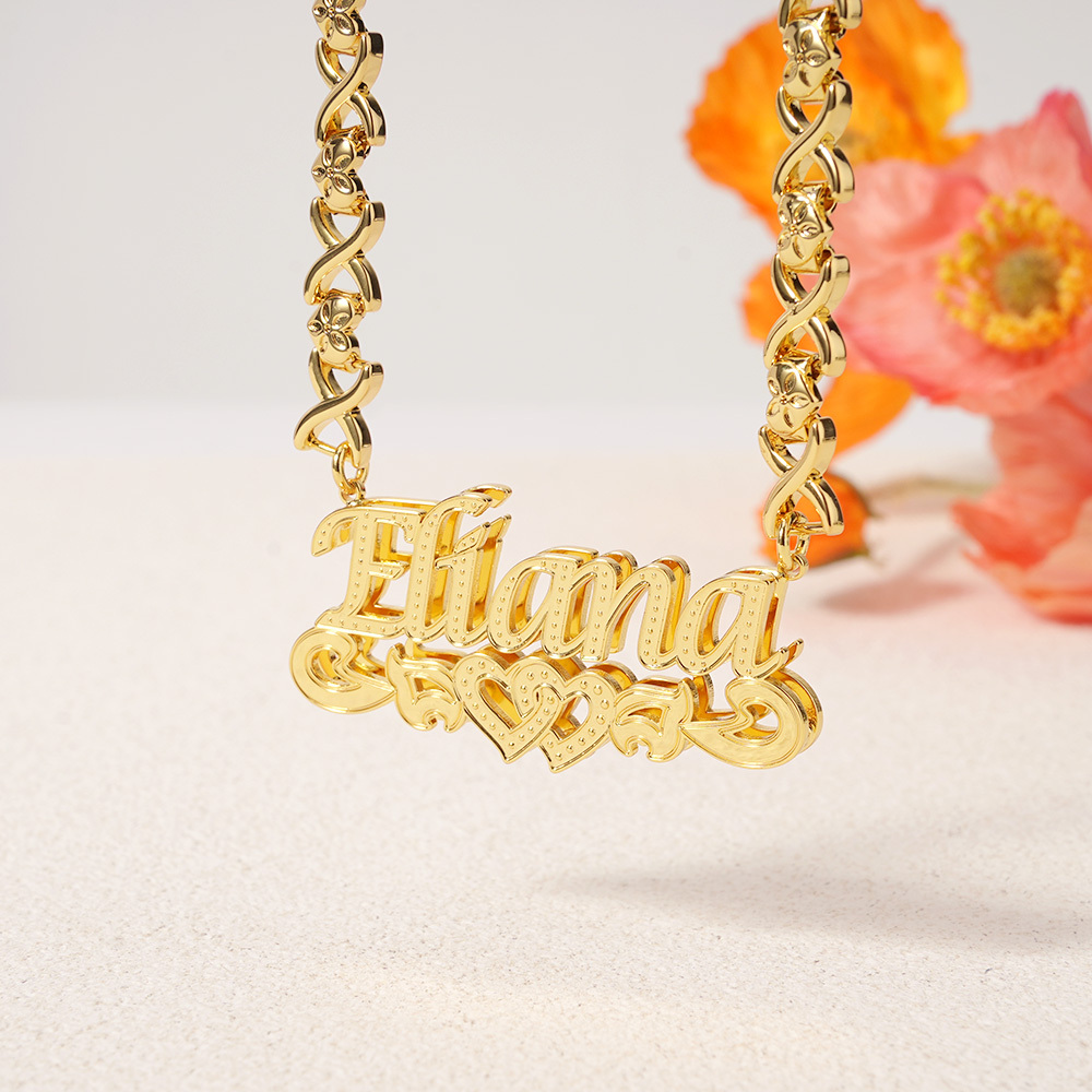 Heart XOXO Chain Double Layer Two Hearts Personalized Custom Name Necklace