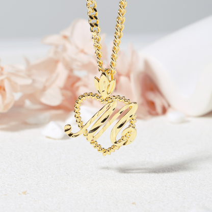 Roma Initial Heart Necklace Gold Plated Custom Letter Necklace