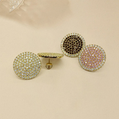 Round CZ Stud Earrings Gold Plated Vintage Earrings